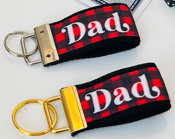 Plaid Dad Keychain, Cotton Key Fob, Father's Day Gift