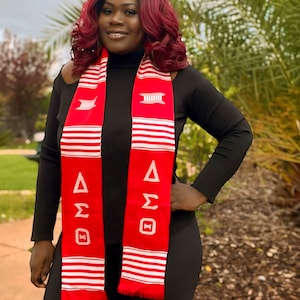 Delta Sigma Theta Red, Fraternity and Sorority Sashes, Handwoven Kente Cloth Alpha Kappa Alpha AKA Graduation Stole Sash Bild 1