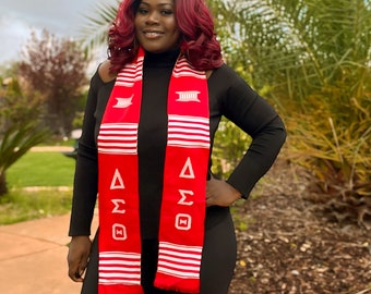 Delta Sigma  Theta - Red, Fraternity and Sorority Sashes, Handwoven Kente Cloth - Alpha Kappa Alpha - AKA - Graduation Stole Sash