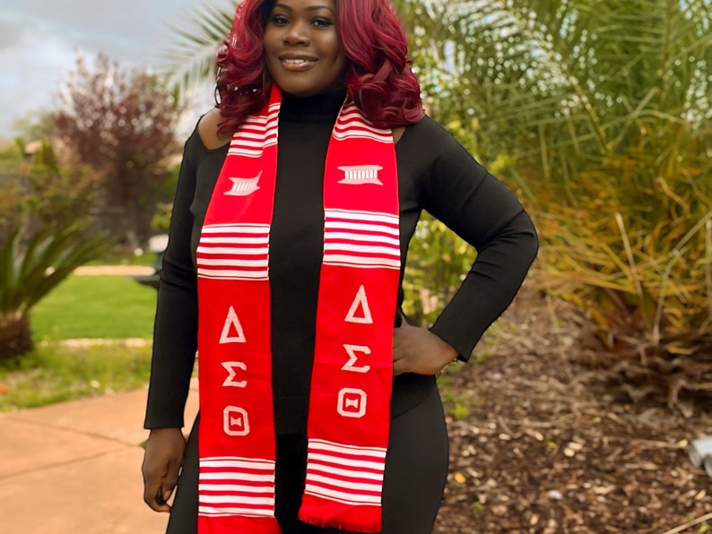 Delta Sigma Theta Red, Fraternity and Sorority Sashes, Handwoven Kente Cloth Alpha Kappa Alpha AKA Graduation Stole Sash image 1