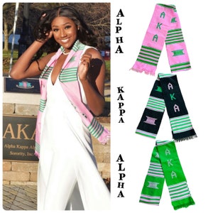 Alpha Kappa Alpha (Pink), Fraternity and Sorority Sashes, Handwoven Kente Cloth - Alpha Kappa Alpha - AKA - Graduation Stole Sash