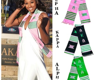 Alpha Kappa Alpha (Pink), Fraternity and Sorority Sashes, Handwoven Kente Cloth - Alpha Kappa Alpha - AKA - Graduation Stole Sash