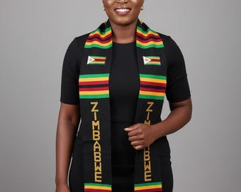 Zimbabwe Flag Graduation Sash/Stole International Study Abroad Adult Unisex