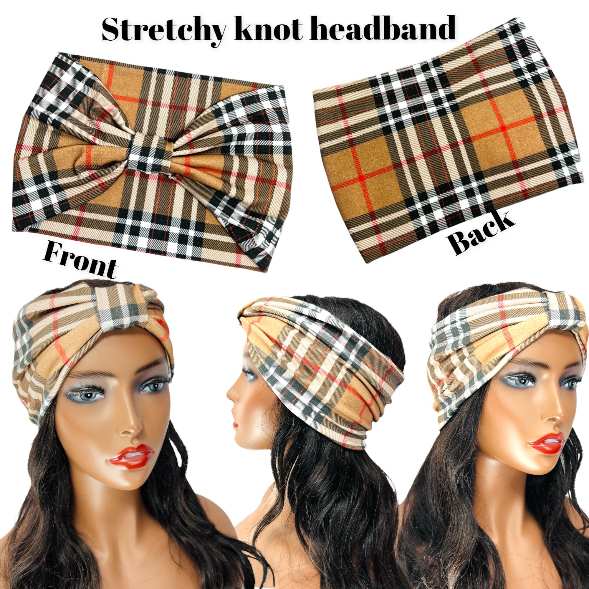 English plaid with British tan sueded inside liner headband Tartan Knot Headband For Women | Factory main image 3