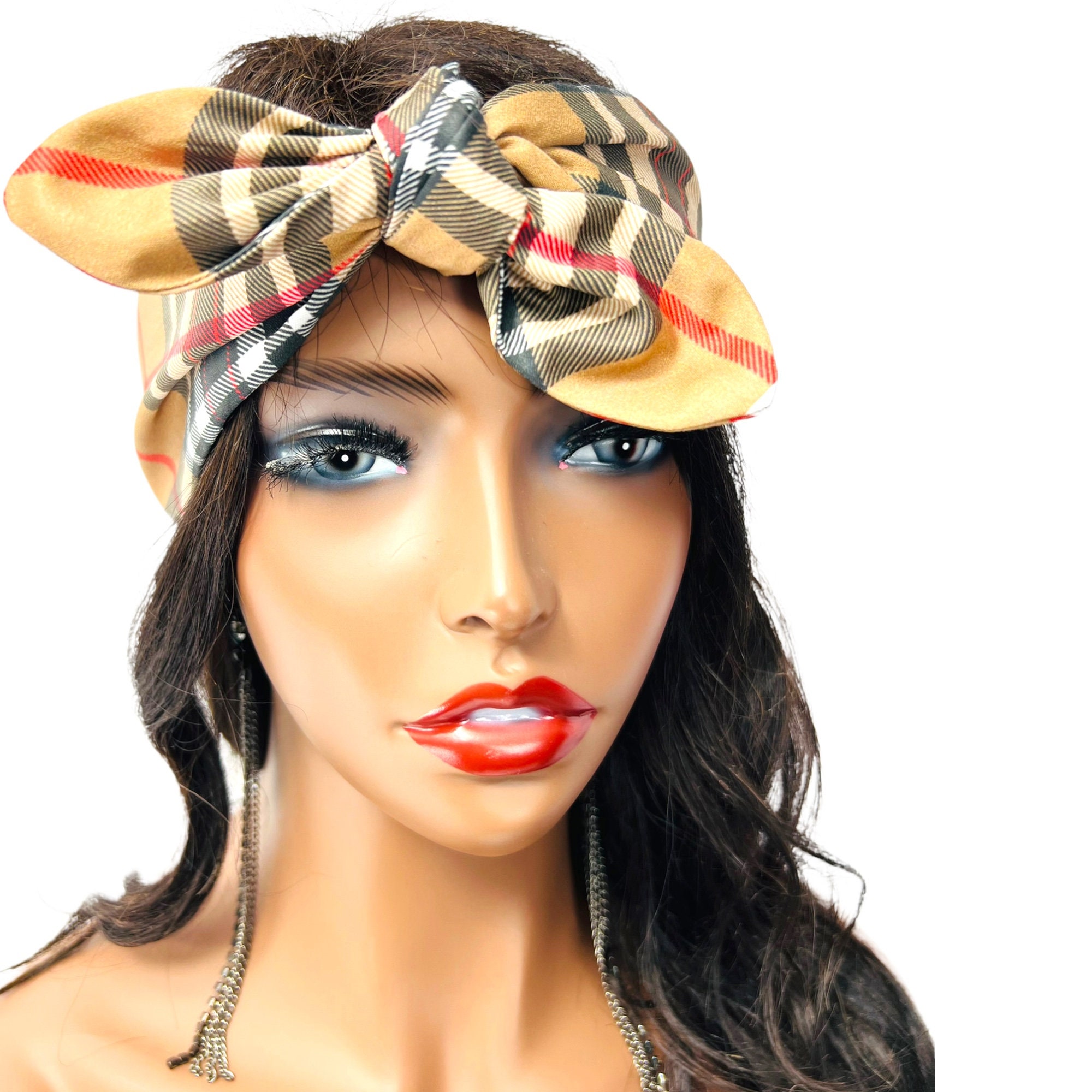 English plaid with British tan sueded inside liner headband Tartan Knot Headband For Women | Factory main image 4