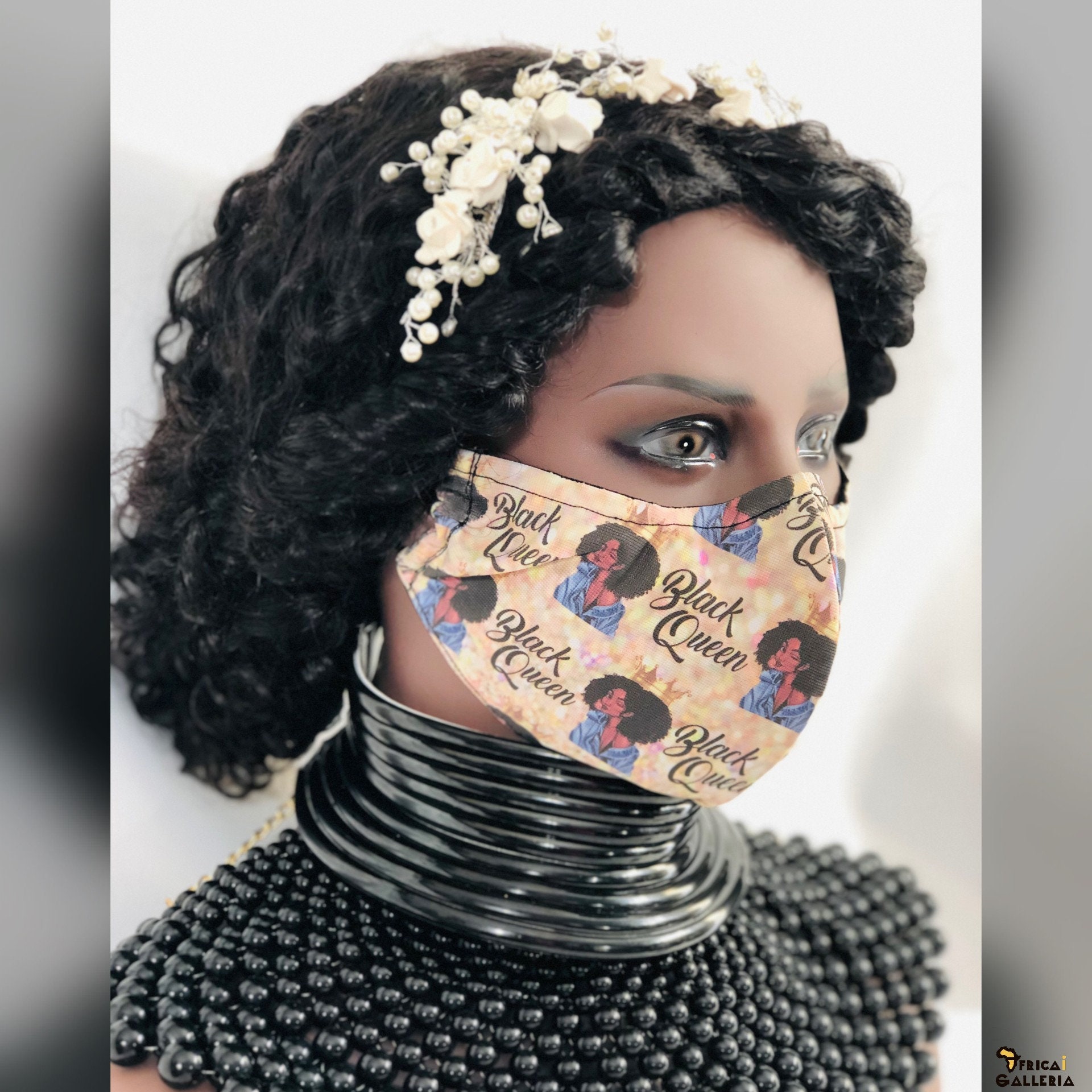 Black Queen Face Mask Queen Mask Afro Black Queen Face Mask Etsy