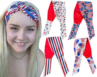 Patriotic Headband, independence Day Headwear, retro headband, Wide bands, Satin Lined Headbands,