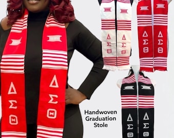 Delta Sigma  Theta - Red, Fraternity and Sorority Sashes, Handwoven Kente Cloth - Alpha Kappa Alpha - AKA - Graduation Stole Sash