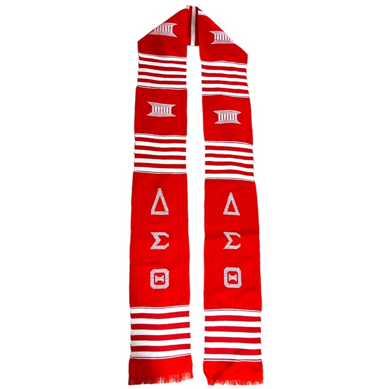 Delta Sigma Theta Red, Fraternity and Sorority Sashes, Handwoven Kente Cloth Alpha Kappa Alpha AKA Graduation Stole Sash image 6