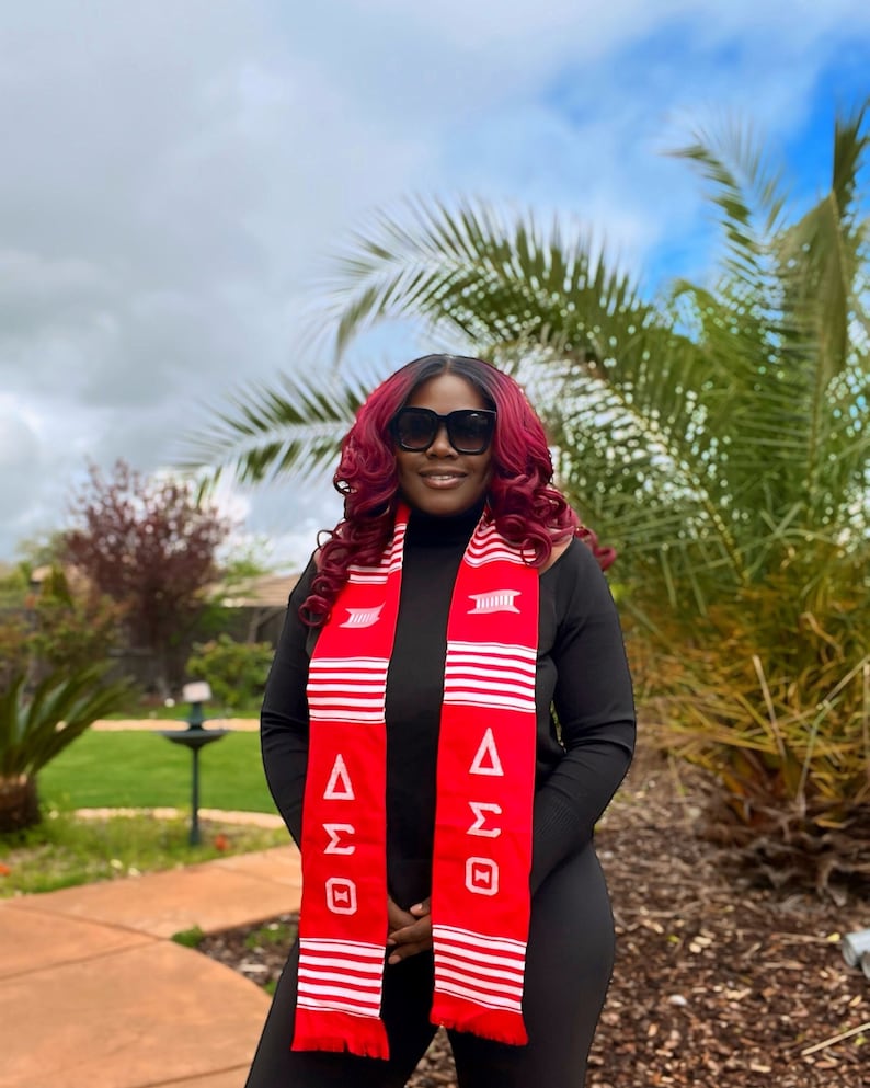 Delta Sigma Theta Red, Fraternity and Sorority Sashes, Handwoven Kente Cloth Alpha Kappa Alpha AKA Graduation Stole Sash Bild 2