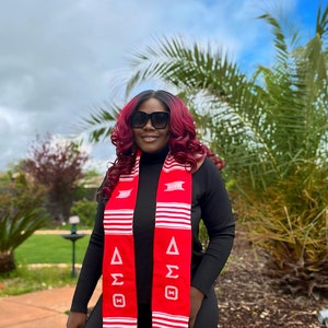 Delta Sigma Theta Red, Fraternity and Sorority Sashes, Handwoven Kente Cloth Alpha Kappa Alpha AKA Graduation Stole Sash Bild 4