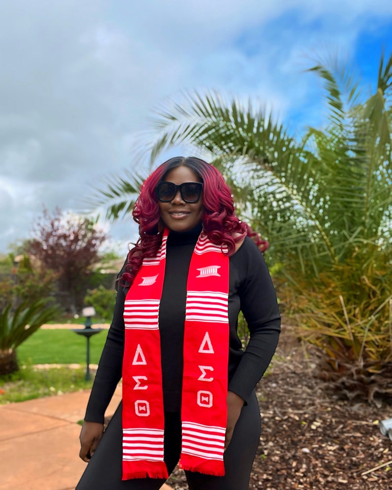 Delta Sigma Theta Red, Fraternity and Sorority Sashes, Handwoven Kente Cloth Alpha Kappa Alpha AKA Graduation Stole Sash image 4