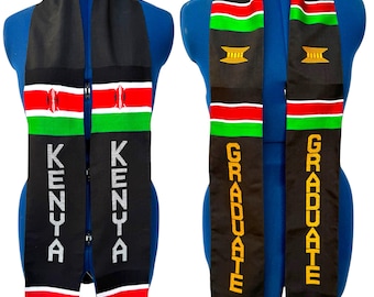 Handwoven Kente Graduation Stole, Kenya Flag, Class of 2025