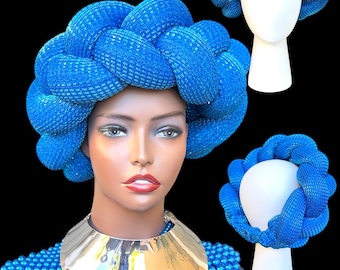 Handmade Braided Turban Headband, Metallic Brocade, African Headwrap