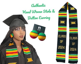 Class od 2024 Graduation stole, Woven Kente Stole, CLASS OF 2024 Black Graduation Stole Sash African Kente Cloth, kente, sash, stole