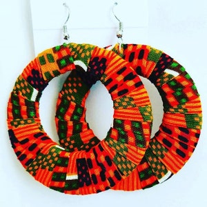 Ankara Earrings, Kente Earrings, African Jewelry, Tribal Earrings, Big Earrings, AishaKBoutique, African Print, Hoops Earrings