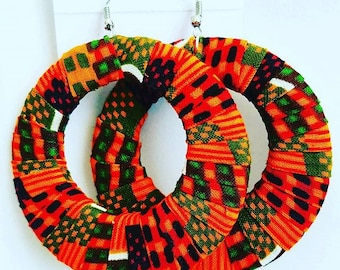Handmade Ankara Kente Print Hoop Earrings, African Jewelry