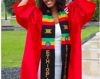 Handmade Ethiopia Graduation Stole, Woven African Sash (4.5x72)