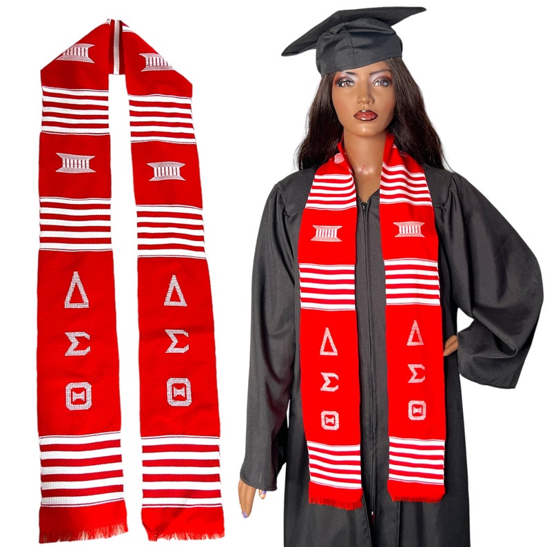 Delta Sigma Theta Red, Fraternity and Sorority Sashes, Handwoven Kente Cloth Alpha Kappa Alpha AKA Graduation Stole Sash image 5