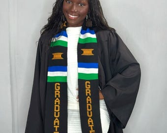 Handwoven Kente Graduation Stole, Sierra Leone Colors, Class of 2025
