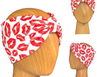 Valentine's Day Lips Print Knotted Headband, Extra Wide