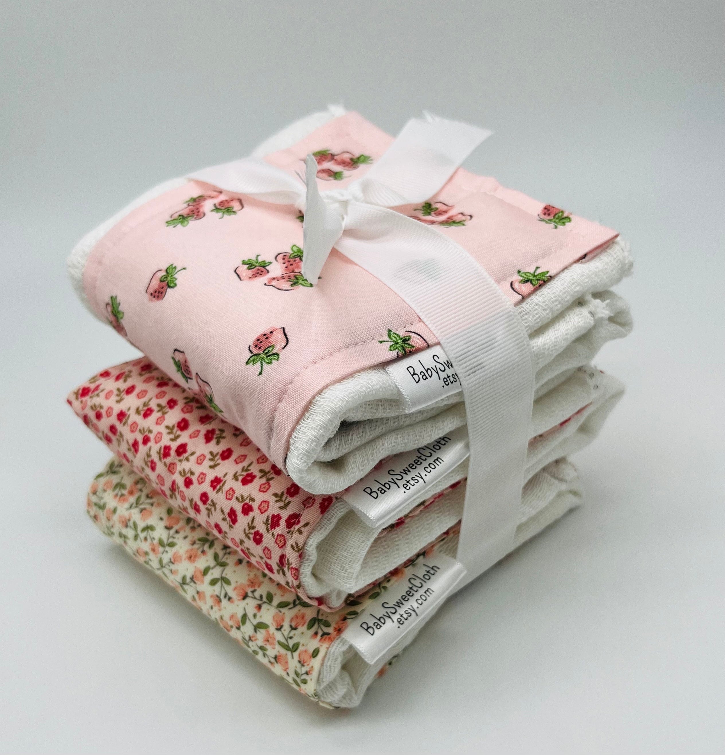 Baby Burp Cloths | Pink Burp Cloths | Floral Burp Rags | strawberry | Pale Pink Roses | AIO cloth diaper burp cloth | vintage floral