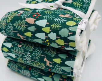 Woodland Forest Burp Cloth Set - Organic Cotton, Hunter Green