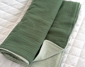 Organic Muslin Baby Blanket | Reversible Sage & Pine Green Swaddle