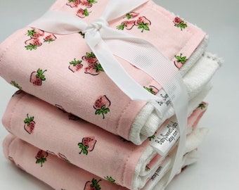 Baby Burp Cloths | Pink Burp Cloths | strawberry Burp Rags | strawberries | Pale Pink Cloth | AIO cloth diaper burp cloth | vintage floral