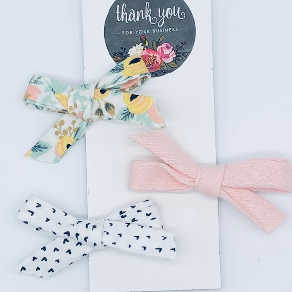 3 Bias Tape Bows | Rosa Pink | Black and White Hearts | Rifle Paper Co | Baby Hair Bows | Baby Hair Bow Clips | Alligator Clip Bows