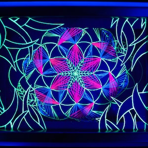 String Art - Flower of Life - Meditate - UV Reactive Fluorescent Embroidery  Wall Decor