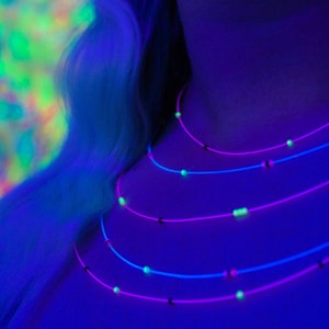 Saturn Necklace - UV Reactive Neon Pink and Blue beaded necklace sci-fi fantasy jewelry
