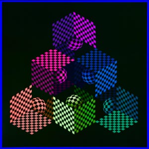 Checkers Tertiary - UV-Reaktives Schwarzlicht Poster 5x5 8x8 11x11 Print Mandala Trippy Psychedelic Wand Kunst Wachstum Regenbogen Cubes