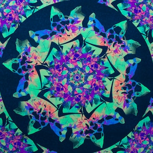 In Fluorescent Bloom - UV Print 5x5 8x8 11x11 Flower Mandala Blacklight Poster Print Trippy UV Reactive Wall Art