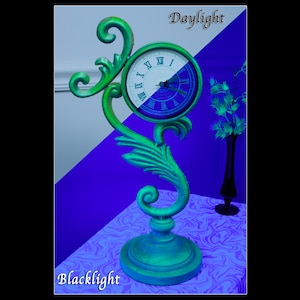 Ornate Green Clock - UV Reactive Blacklight Reactive Invisible Ink Face Vintage Retro