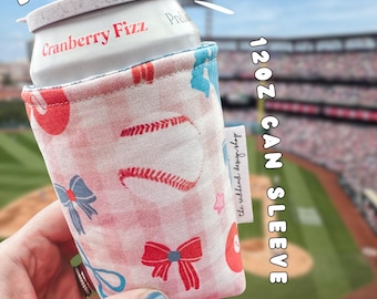 Philadelphia Baseball Pink Soda Can Sleeve - 12oz Drink Coozie  - Handmade Fabric Drink Sleeve