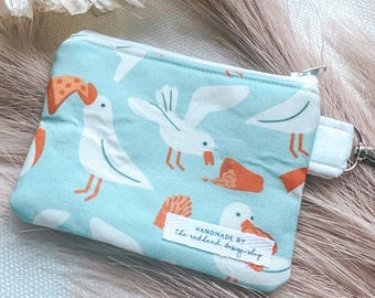 Happier Than a Seagull  with a French Fry Key Chain Wallet - Small Pouch - Coin Purse - Key Accessories - Beach Gifts -Key Chain Wristlet