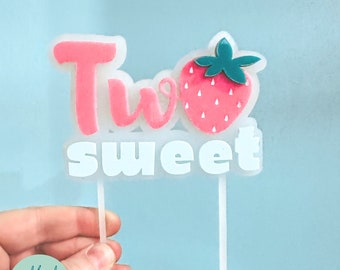 Two Sweet Strawberry Cake Topper SVG – Second Birthday, Laser Cut File