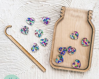 Kids Reward Jar SVG – Laser Cut File, Heart & Star Coins (Digital Download)