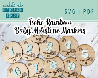 Boho Rainbow Baby Milestone Cards SVG – Glowforge Laser File (Digital Download)