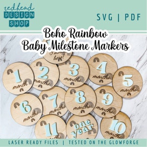 SVG - cartes jalons mensuels arc-en-ciel bohèmes - thème arc-en-ciel - bébé Boho - fichier laser SVG Glowforge - fichier de coupe CNC - téléchargement numérique