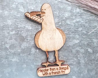Happier than a Seagull with a French Fry Magnet  - It's a Shore Thing - Funny New Jersey Magnet - Beach Refrigerator Magnet - Seagull Magnet