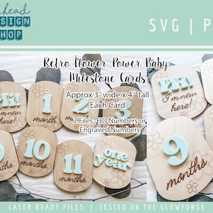 SVG - cartes jalons mensuels Flower Power - bébé fille - fichier laser Glowforge SVG - fichier de coupe CNC - téléchargement numérique