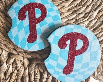 Phillies Retro Car Coaster - Philadelphia Gifts - 2 pack of Car Coasters - Car Accessories