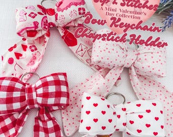 Puffy Bow Keychain - Chapstick Holder Keychain - Sip & Stitch Valentines Collection