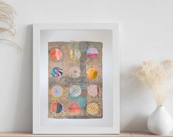 Original Mixed Media Artwork • Abstract Circle Composition • Contemporary Paper Art • A5 Original on A4 Paper • Modern Minimalist Wall Art