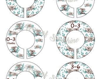 464R: Kute Koalas Baby Clothing Closet Dividers ~ Veterinarian baby shower gift ~ Zoologist baby shower gift ~ Cutest baby gift ever