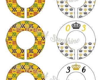 936R: African Pattern (My Royal Wardrobe) Baby Clothing Closet Dividers ~ Weekly Closet Organizers ~ Baby's Closet ~ Afrocentric Baby gift