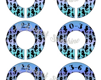 459R: Seahorse Baby Clothing Closet Dividers ~ Weekly Closet Organizers ~ Seahorse Nursery ~ Nursery Organization ~ Ocean Baby shower gift