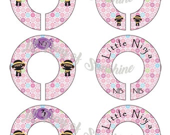 192M: Brown Ninja girl Baby Clothing Closet Dividers ~ Weekly Closet Organizers ~ Karate Nursery ~ Nursery Organization ~ Baby Shower gift